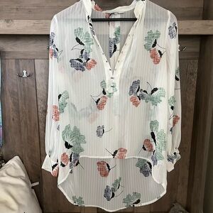 Floral Print Women's Top - White with Multicolor Accents